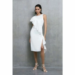 Coast Flowing Ruffle Midi Pencil Dress For Female
