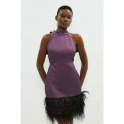 Coast Premium Metallic Feather Trim Mini Dress For Female