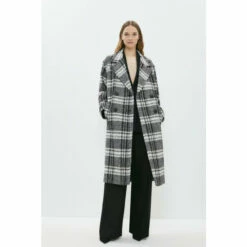 Coast Premium Wool Blend Large Check Longline Coat For Female