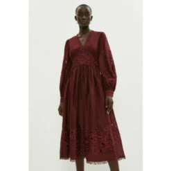 Coast V Neck Cutwork And Embroidery Midi Dress For Female