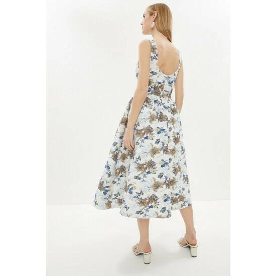 Coast Bodice Detail Full Skirted Jacquard Midi Dres For Female - Image 3