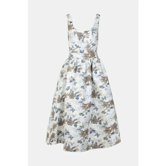 Coast Bodice Detail Full Skirted Jacquard Midi Dres For Female - Image 4