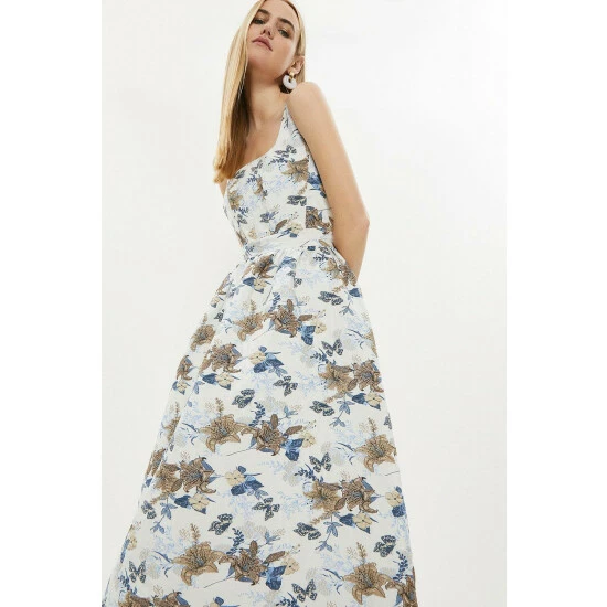 Coast Bodice Detail Full Skirted Jacquard Midi Dres For Female - Image 5