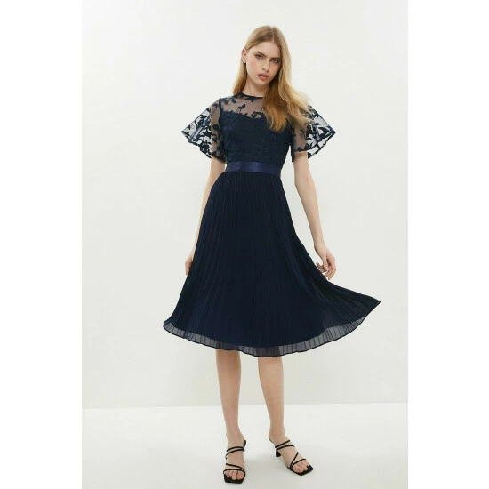 Coast Flare Sleeve Embroidered Tie Waist Dress For Female - Image 7