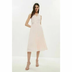 Coast V Neck Embroidered Midi Dress For Female