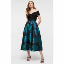 Coast Wrap Bardot Jacquard Skirt Midi Dress For Female