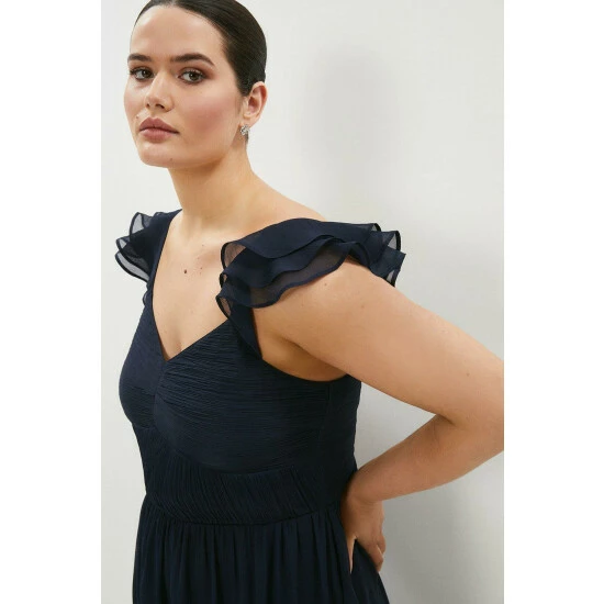 Coast Plus Size Ruffle Sleeve Crinkle Chiffon Dress For Female