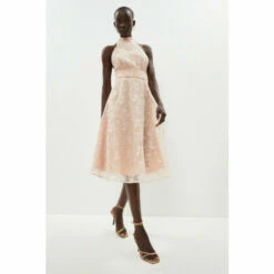 Coast Halter Neck Organza Jacquard Midi Dress For Female