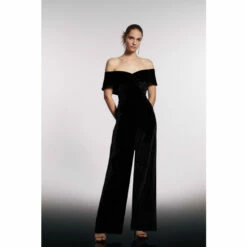Coast Velvet Bardot Detail Wide Leg Jumpsuit For Female