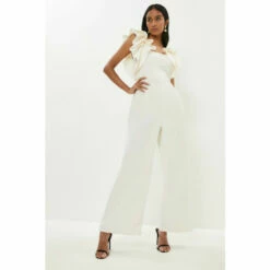 Coast Ruffle Sleeve Wide Leg Scuba Jumpsuit For Female