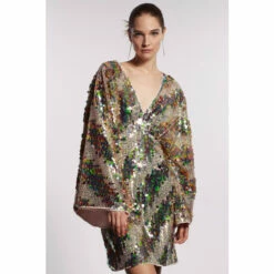 Coast Batwing Plunge Neck Sequin Mini Dress For Female