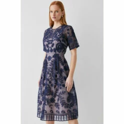 Coast Premium Embroidered Organza Midi Dress For Female