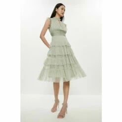 Coast Tulle Tiered Frill Sleeve Dress For Female