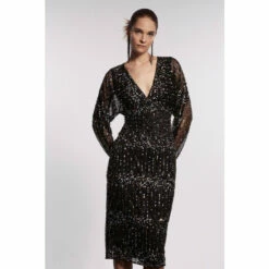 Coast Premium Hand Embellished Gold Sequin Midi Dre For Female