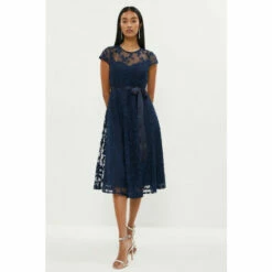 Coast Petite All Over Embroidered Midi Dress For Female