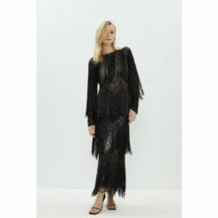 Coast Premium Fringe Embellished Maxi Dress For Female