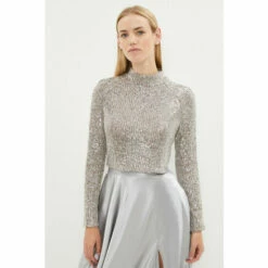 Coast Sequin High Neck Long Sleeve Top For Female
