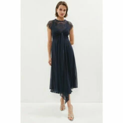 Coast Lace Cross Over Front Crinkle Chiffon Midi For Female