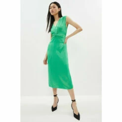 Coast Twist Front Satin Sleeveless Midi Dress For Female