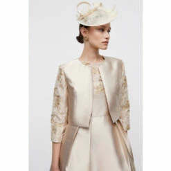 Coast Cropped Twill Jacket With Cutwork Lace Trim For Female