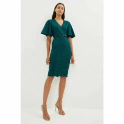 Coast Wrap Top Ponte Flare Sleeve Pencil Dress For Female